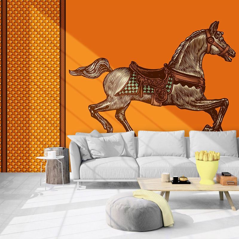 马仕橙色壁布轻奢欧式KTV仿皮纹暗纹鳄鱼纹墙布墙纸直播美式壁纸