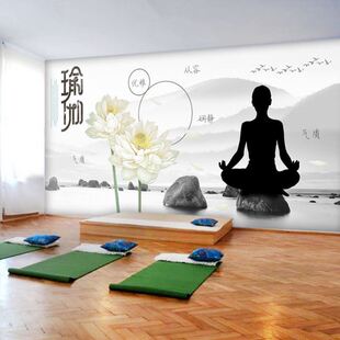 瑜伽馆背景墙纸教室墙面装饰画动作体式图健身房墙布馆内装修壁纸