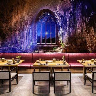 3d立体空间延伸墙纸山洞自然风景背景墙装饰墙布卧室餐厅装修壁纸