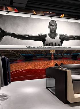 乔丹臂展科比壁画篮球馆球星背景墙纸NBA巨幅AAJ球鞋店詹姆斯壁纸
