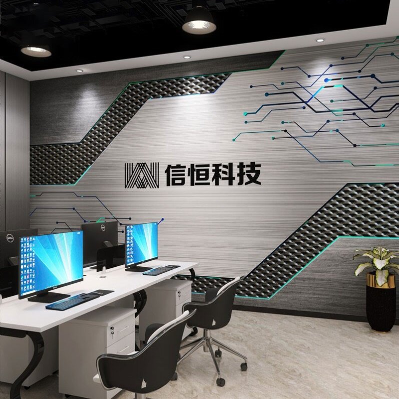 智能科技公司办公室壁纸健身房网咖包厢背景墙3d不锈钢灰质感壁纸