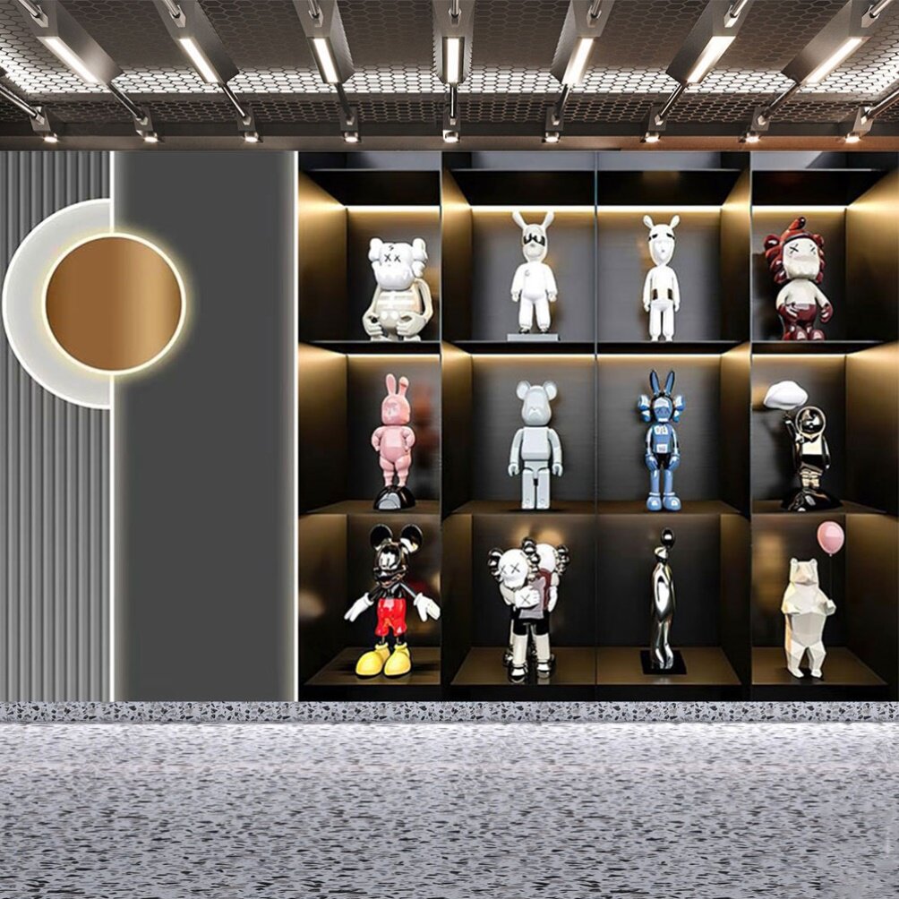 现代轻奢高级感墙布3d立体kaws暴力熊壁纸潮男服装直播间背景墙纸