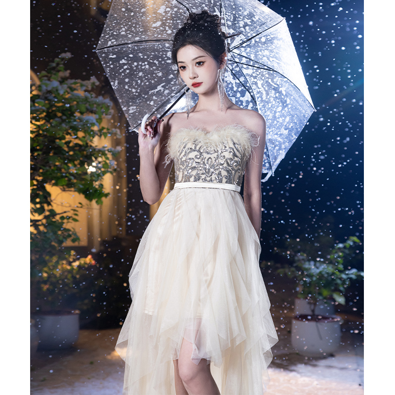 绎冉时尚抹胸长裙晚礼服