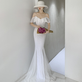 鱼尾晚礼服裙女气质轻奢白色高级质感轻奢小众高端长款 一字肩奢华