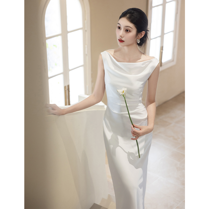 白色小晚礼服女宴会订婚连衣裙