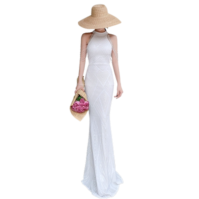 晚礼服裙女宴会气质挂脖小众高端