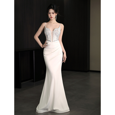 白色高端晚礼服女轻奢小众