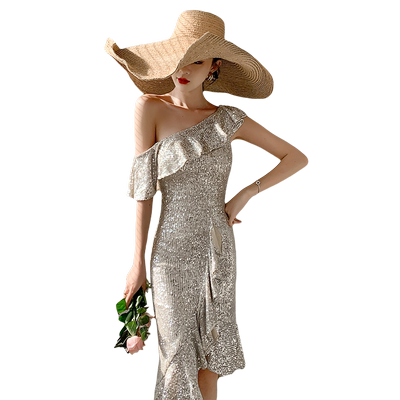 银色名媛轻奢短款夏季小晚礼服