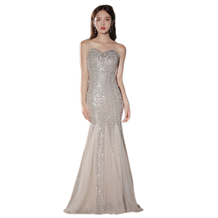 银色晚礼服女2025新款高级感宴会气质鱼尾轻奢小众高端年会主持人