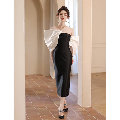 绎冉韩版一字肩晚礼服