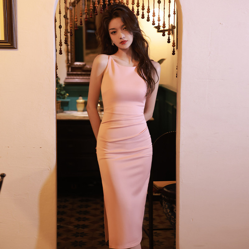 粉色晚礼服裙女2025新款高级感吊带轻奢小众高端平时可穿生日聚会,女装/女士精品,礼服/晚装,淘宝优惠券,粉丝福利购,淘宝优惠卷