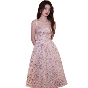 粉色小晚礼服裙女轻奢小众高端生日聚会法式吊带平时可穿洋装宴会