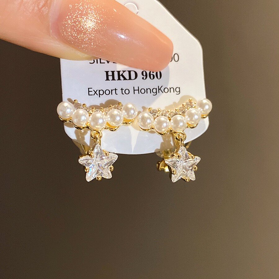 韩版精致星星珍珠耳夹女无耳洞小众独特个性轻奢高级感百搭耳坠82