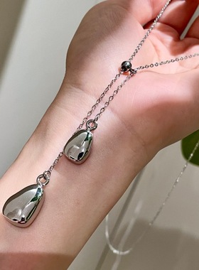 极简风银色水滴吊坠项链女长款可抽拉毛衣链轻奢气质配饰品 56