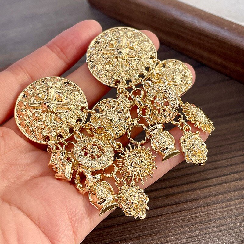 夸张金色耳饰复古流苏长款耳钉女高级感独特港风耳环耳坠23