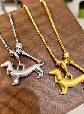 可爱卡通腊肠狗吊坠项链女长款挂脖卫衣毛衣链小众配饰53