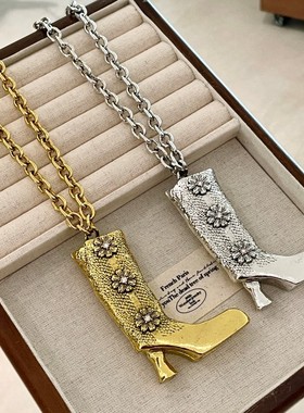 长筒靴项链女非洲菊小众设计复古时尚鞋子项链毛衣链51