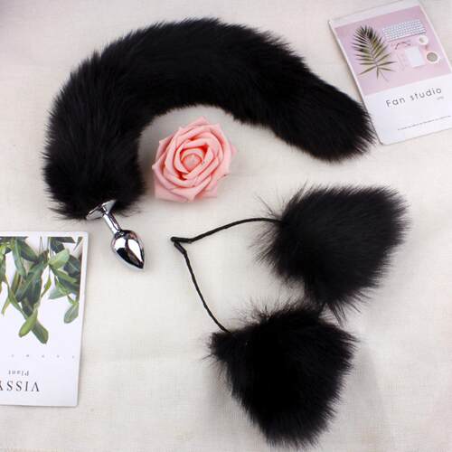 Fun fox tail anal plug metal hindbox adult toys artificial t