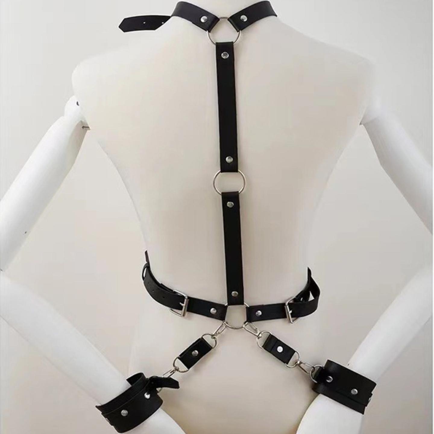 SM leather anti-back handcuffs collar bundled training coupl - 实物图