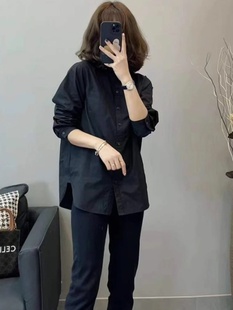 新款 欧式 工装 欧洲女式 丝绒长袖 春秋季 休闲分层搭配西式 上衣 黑衬衫