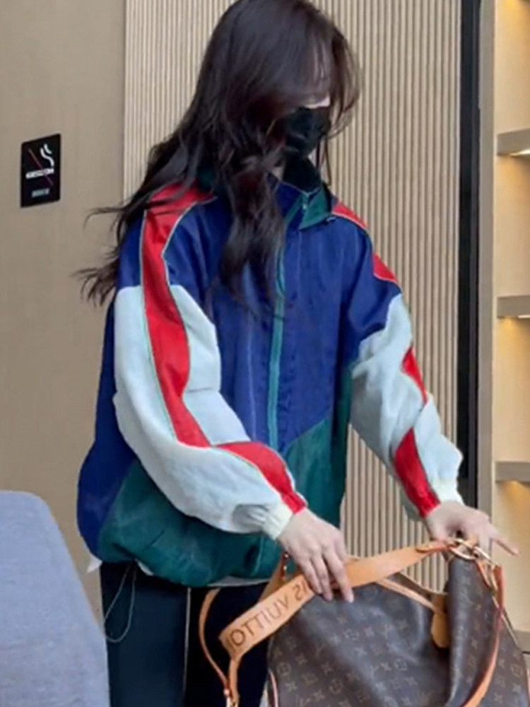 连帽冲锋衣外套女春秋新款欧货防晒衣短款运动风衣夹克美式棒球服