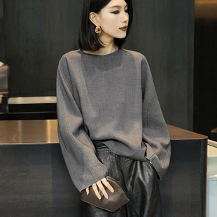 春夏通勤风灰色长袖 轻奢减龄百搭上衣潮0319z T恤女2026新款