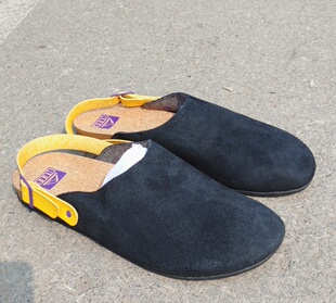 外贸鞋原单 库存鞋 减震鞋底 包头拖 男拖鞋实拍黑色翻毛皮大号48