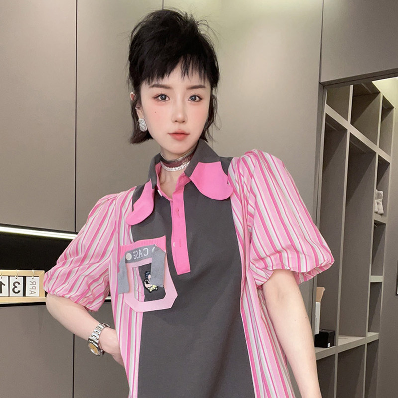 短袖条纹连衣裙女2024夏季新款