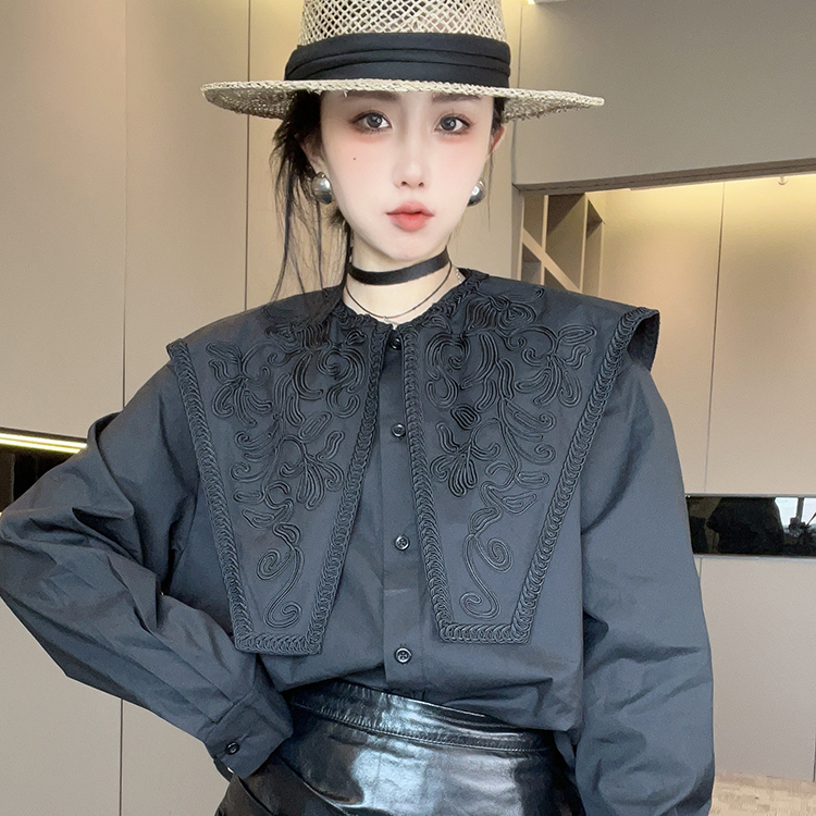 长袖衬衫女2025秋季新款欧洲站时尚百搭纯色披肩衬衣单排扣上衣