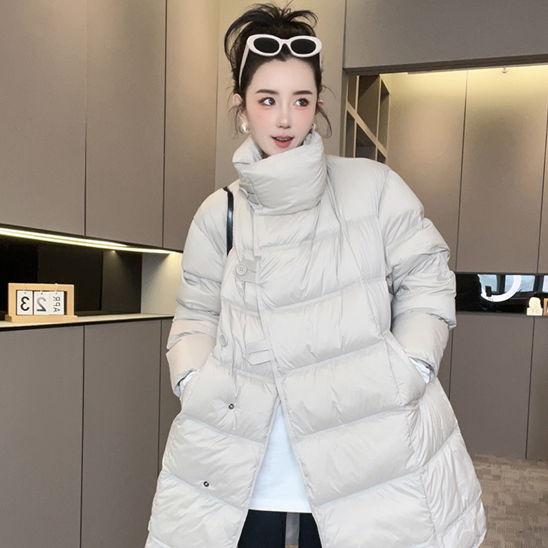 【现货】羽绒服女2025秋冬新款欧洲站纯色单排扣大口袋长款外套