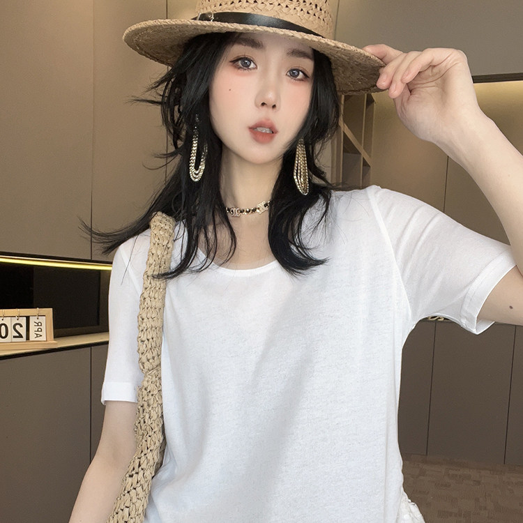 短袖T恤女2026春季新款设计感纯色蕾丝拼接不规则下摆半袖上衣