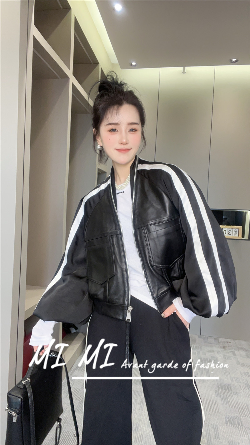 慕淑莲机车风纯皮皮衣