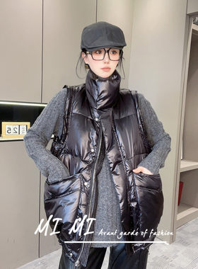 纯色无袖拉链开衫羽绒服马甲外套
