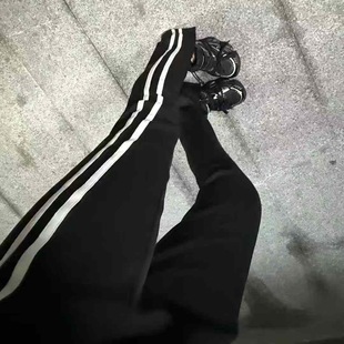 显瘦百搭 侧白条开叉加长喇叭裤 2025秋款 欧货显瘦加长拖地裤