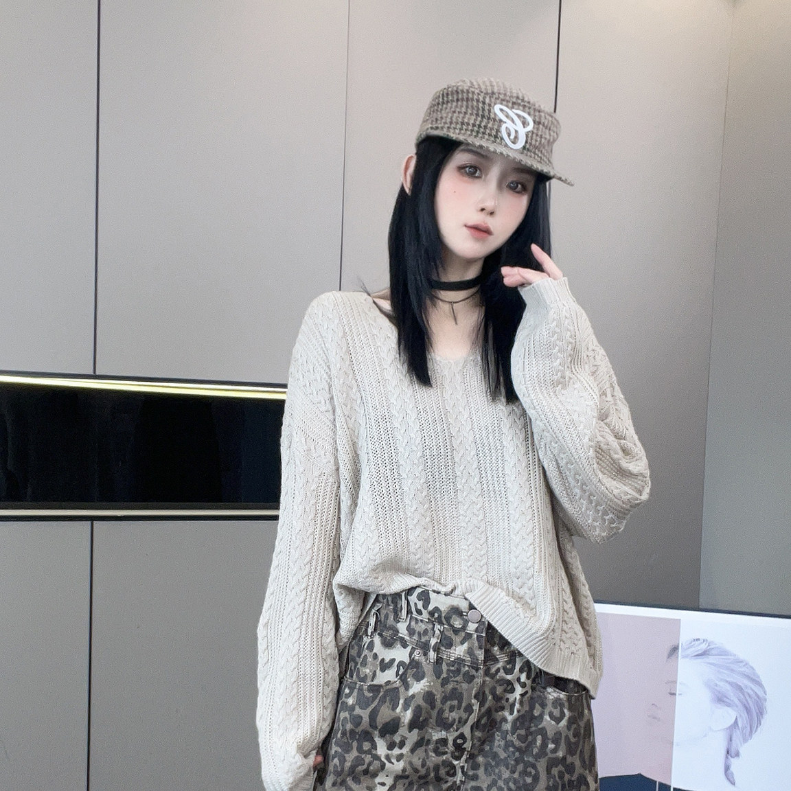 针织毛衣女2026秋季新款欧洲站宽松百搭纯色露肩针织衫长袖上衣