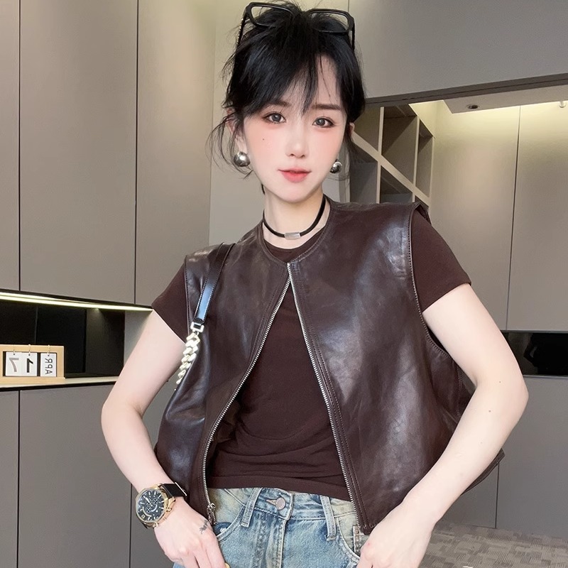 皮马甲女2024秋季新款欧洲站