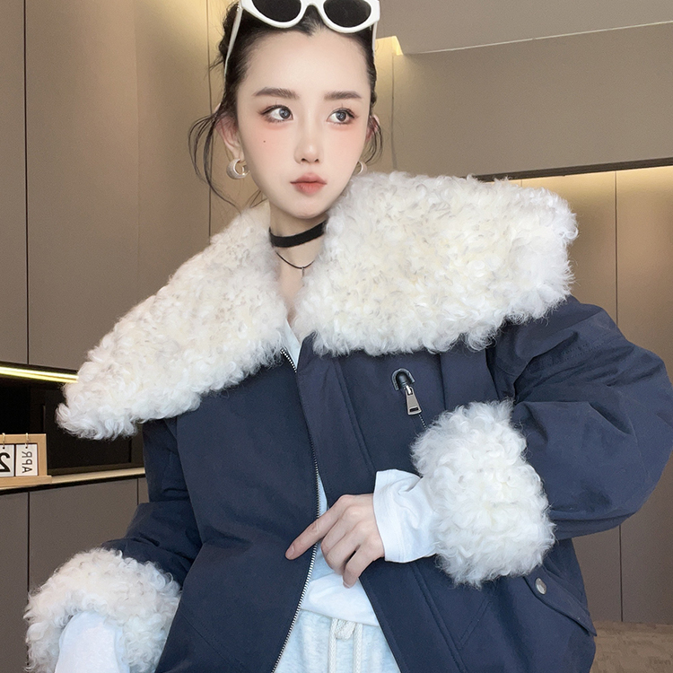 毛领派克鹅绒羽绒服女2025秋冬新款欧洲站高级感皮草外套长袖上衣