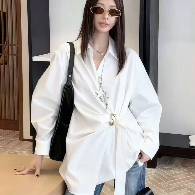 衬衫女2025冬季新款欧洲站气质减龄纯色褶皱系带翻领衬衣长袖上衣,女装/女士精品,衬衫,淘宝优惠券,粉丝福利购,淘宝优惠卷