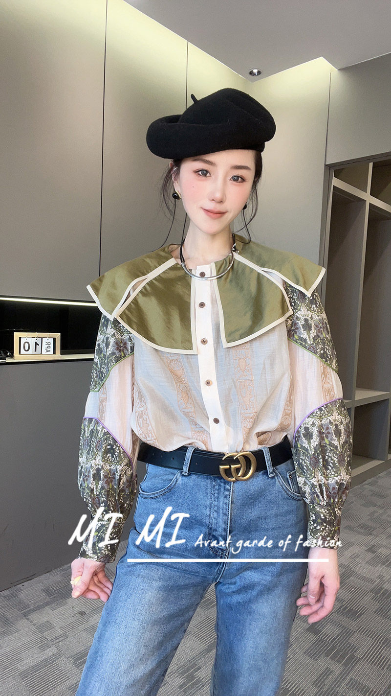 【现货】复古披肩领刺绣字母碎花衬衫女2024早春新款小众长袖上衣,女装/女士精品,衬衫,淘宝优惠券,粉丝福利购,淘宝优惠卷