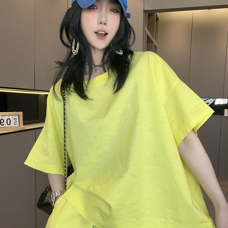 短袖圆领T恤高腰阔腿短裤糖果色套装两件套女2026夏季新款欧洲站
