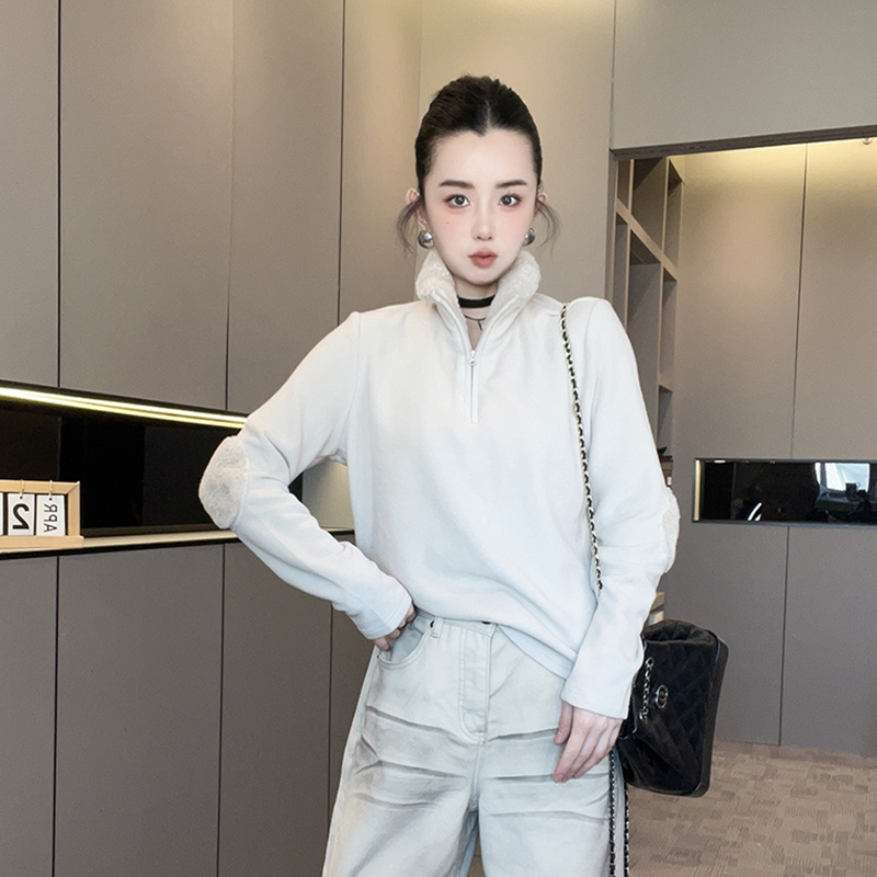 T恤女2025秋季新款设计师款时尚纯色半拉链高领打底衫长袖上衣