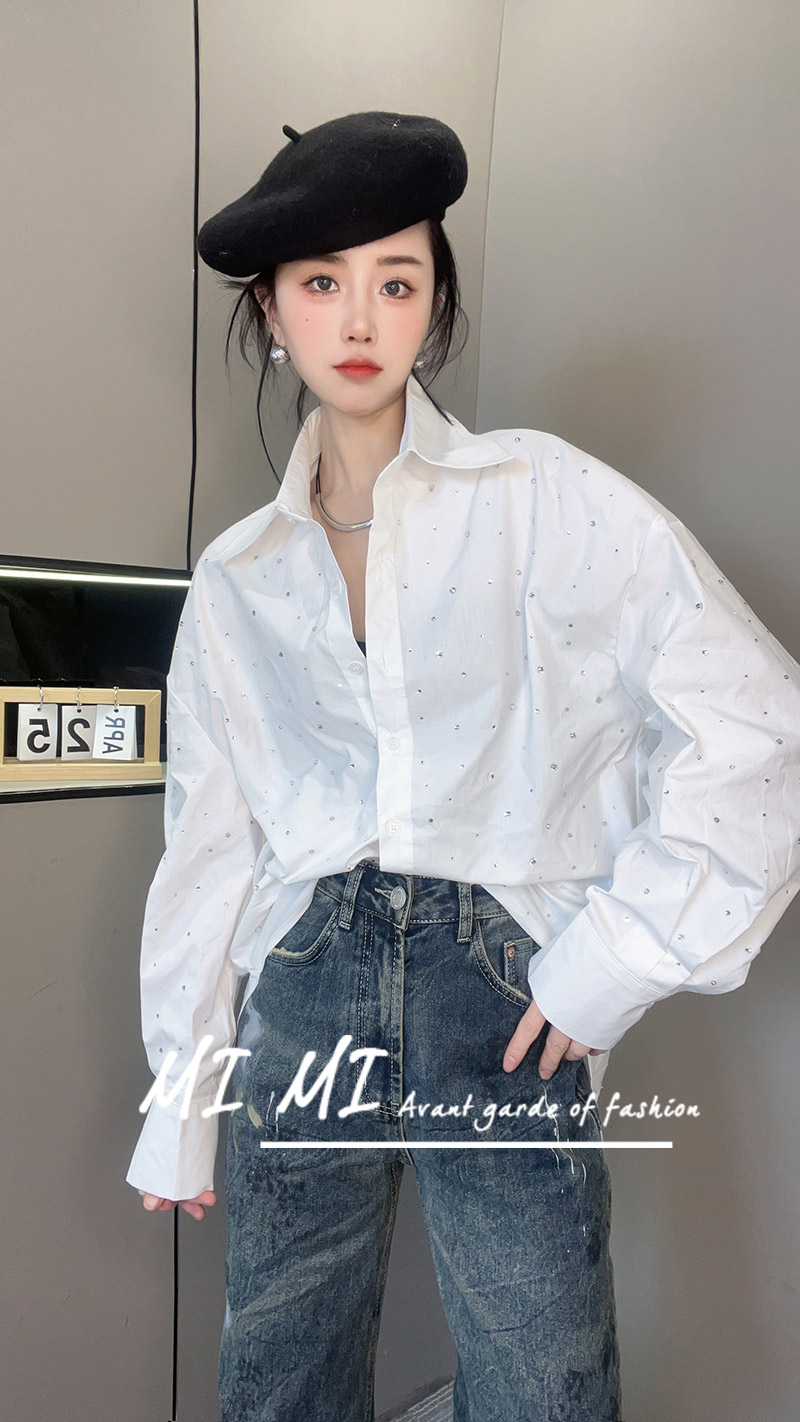 重工亮钻单排扣中长款衬衫