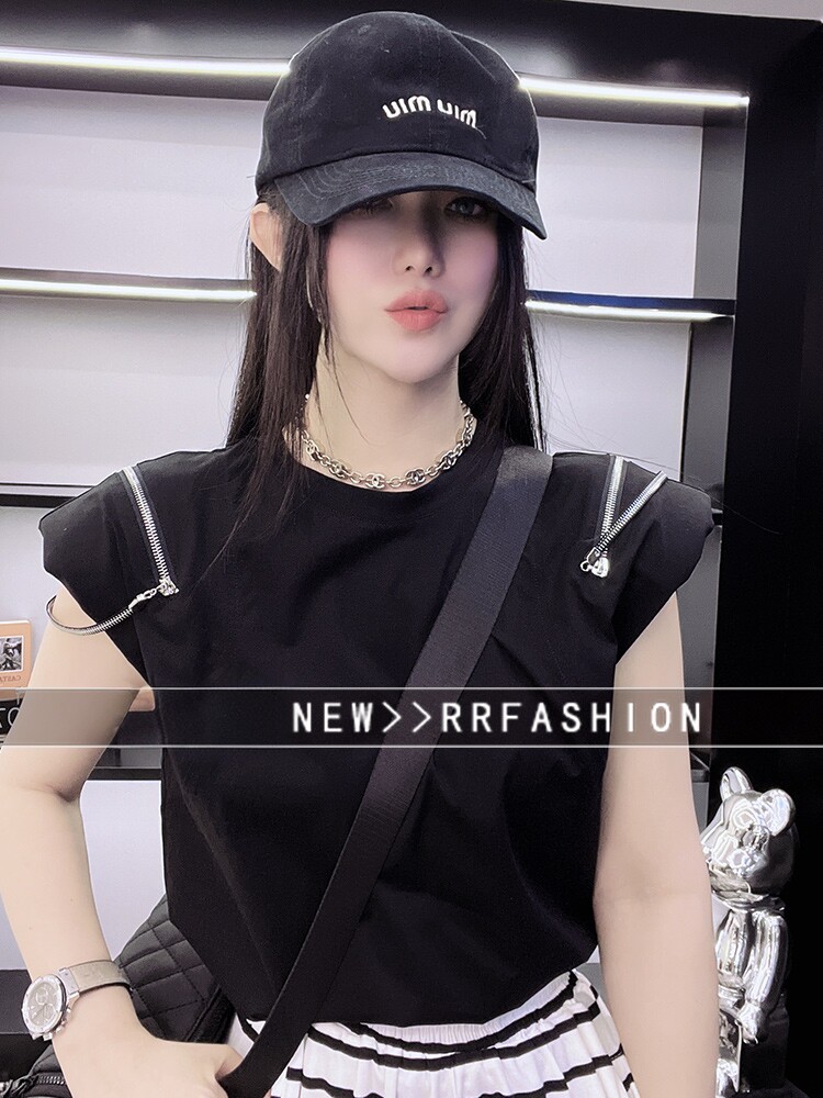 潮流设计感小众时髦坎肩拉链上衣T恤女2026春季新款欧货欧洲站