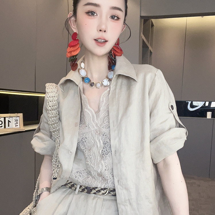 连体短裤女2026夏季新款纯色拼接假两件连体裤蕾丝连衣裤高腰裤子
