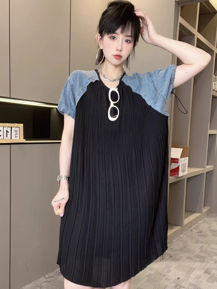 牛仔短袖连衣裙女2024夏季新款