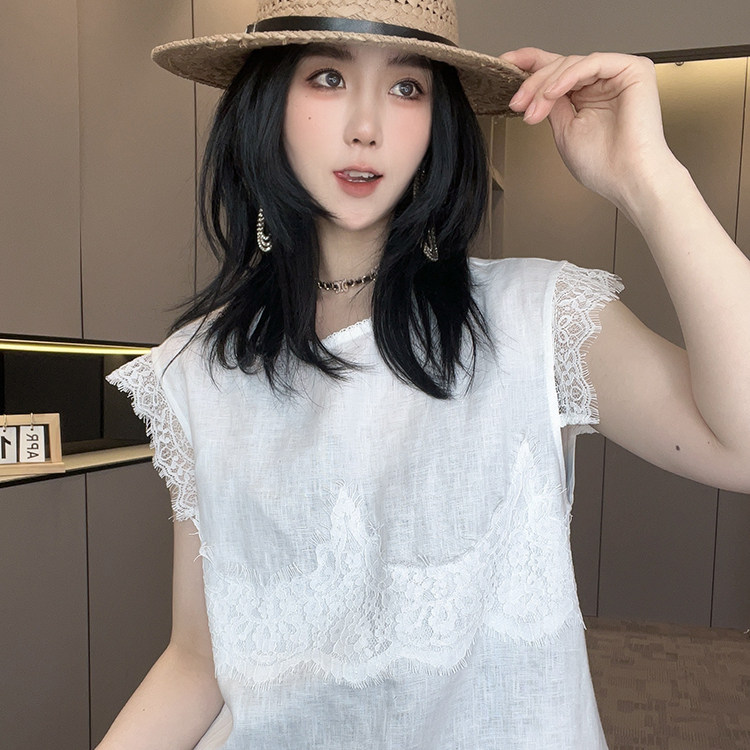 无袖连衣裙女2026夏季新款欧洲站设计感法式蕾丝钩花拼接纯色裙子