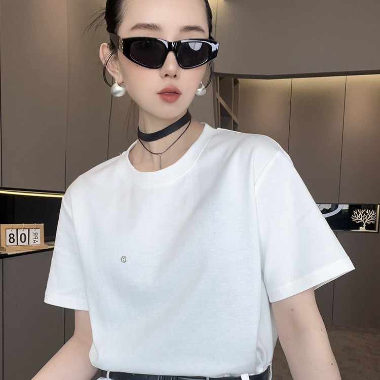 短袖T恤女2026春季新款纯色蕾丝钩花圆领腰带收腰打底衫半袖上衣