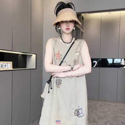 无袖连衣裙女2025夏季新款卡通图案圆领背心裙时尚百搭减龄裙子