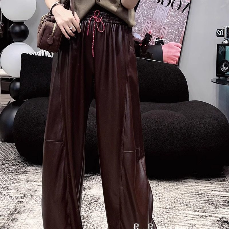 皮裤女2025冬季新款欧洲站女装纯色蛋白皮长裤高腰直筒裤百搭裤子,女装/女士精品,休闲裤,淘宝优惠券,粉丝福利购,淘宝优惠卷