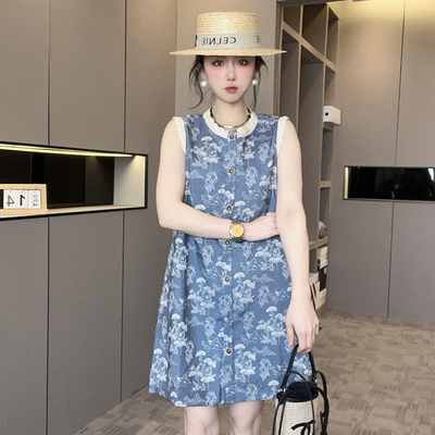 无袖连衣裙女2025夏季新款设计感复古花纹蕾丝花边背心裙百搭短裙